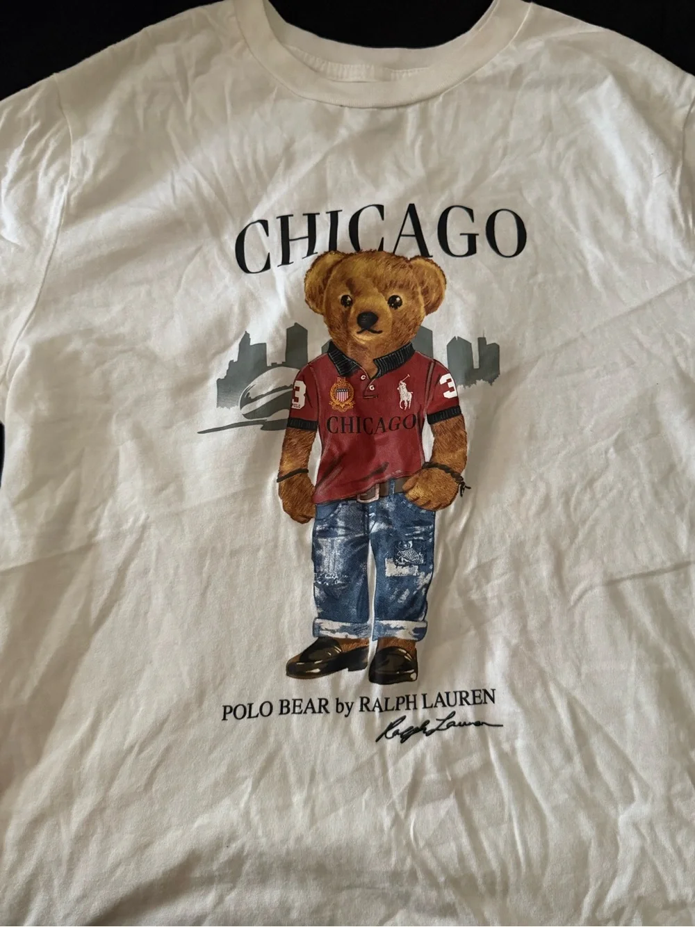 Ralph Lauren White Tee with Polo Bear Chicago Graphic